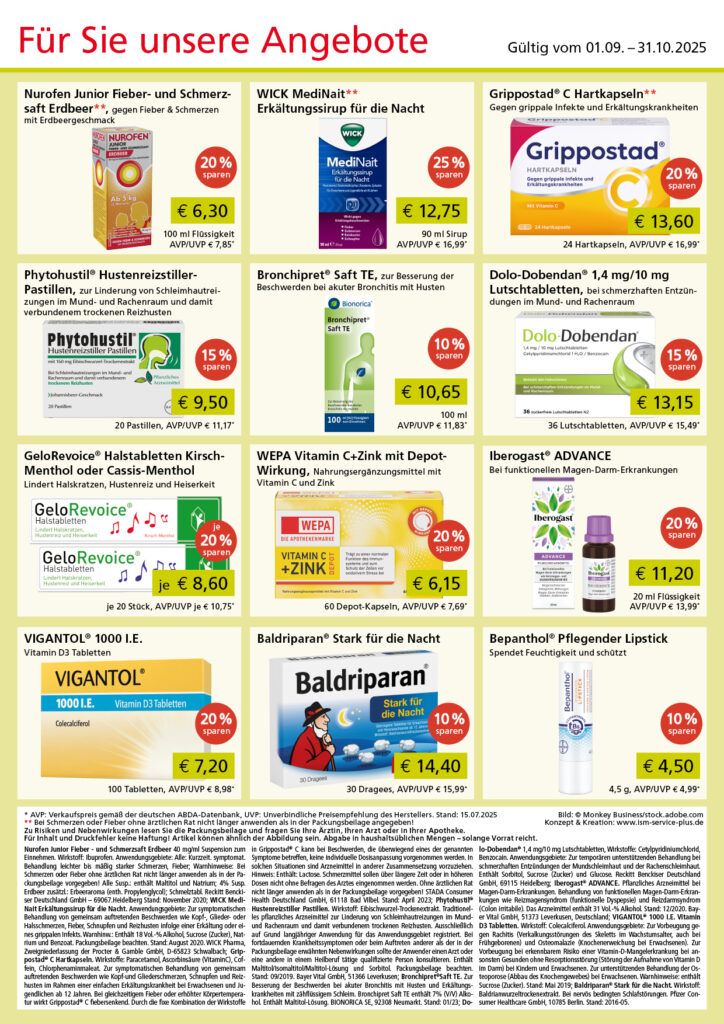 Rückseite des Angebotsflyers mit Produktangeboten
